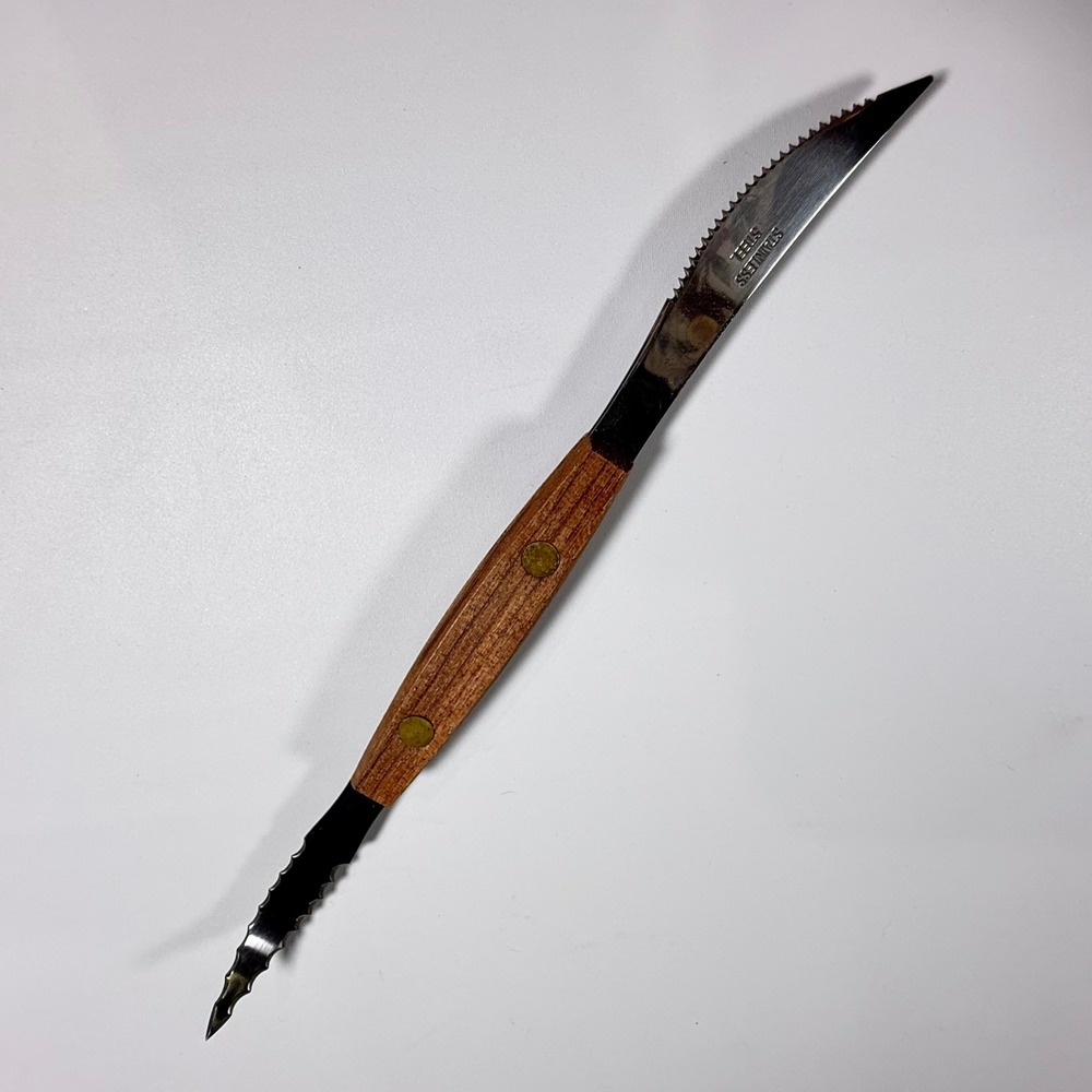 VTG Norpro Dual Sided Grapefruit Knife Kitchen Wood Handle Stainless Steel Brown